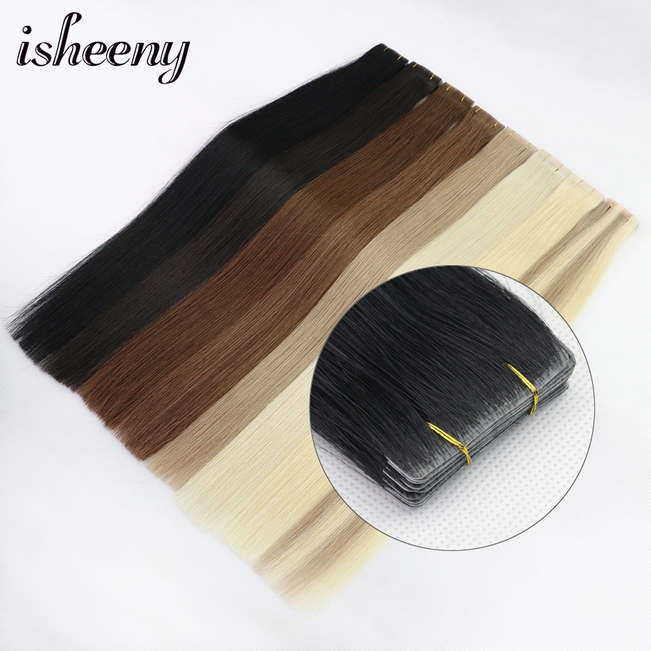 Isheeny PU Skin Weft Hand Tied Tape In Hair Extensions 18 2.5g/pc 30g/pack Injection Tape Hair 12 pieces European Remy Hair
